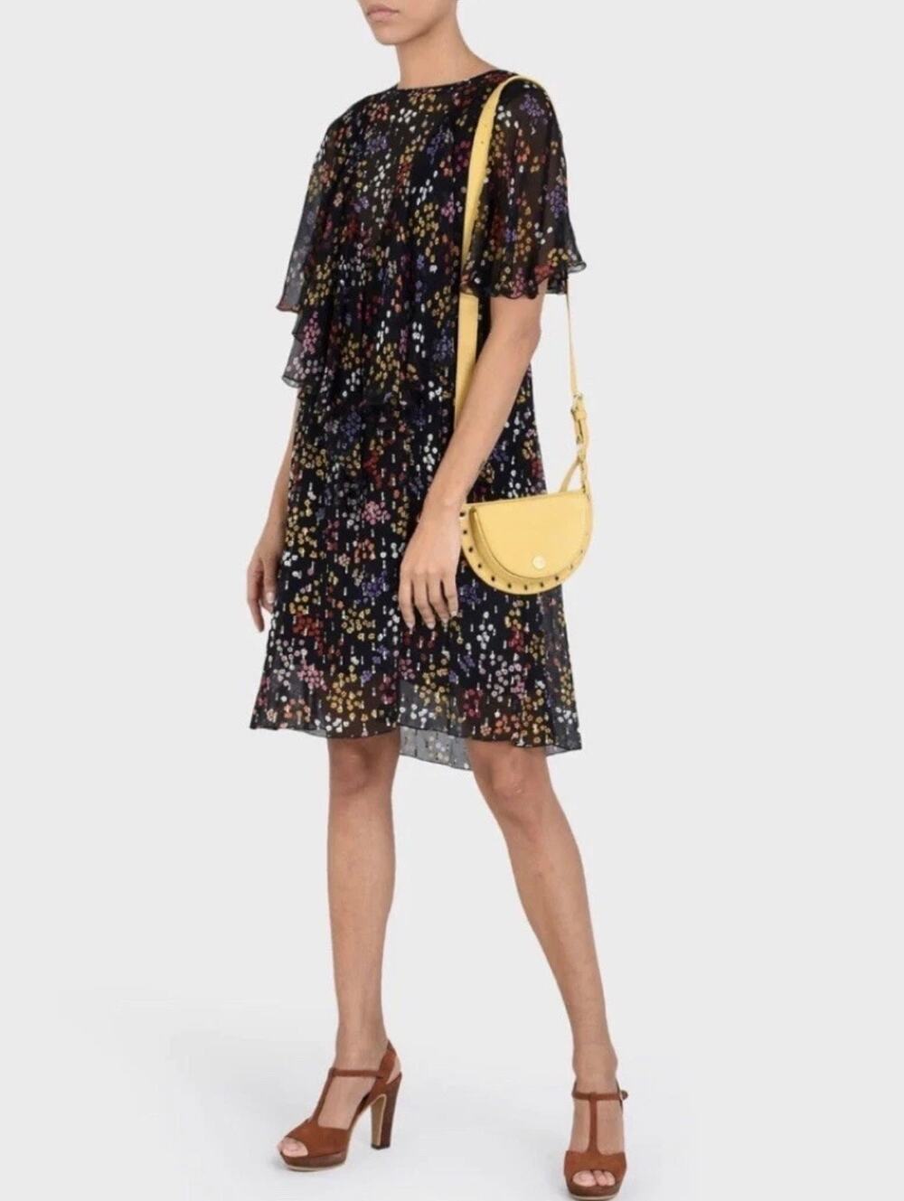 See By Chloe Dainty Chiffon Silk Floral Flutter Sleeve Mini Dress 34 US XS